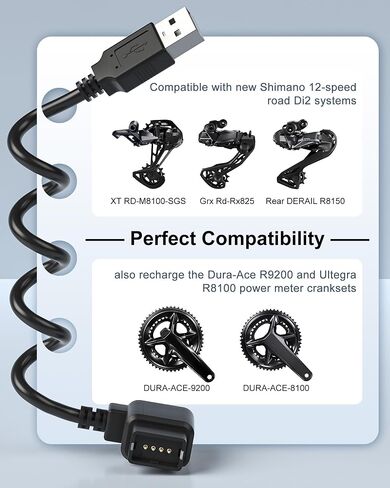 vhbw لشاحن Shimano Di2 EW-EC300 - كابل طاقة 1.5 متر لـ Shimano Di2 Derailleur وFC-R9200-P، كابل شحن USB من النوع A متوافق مع سلسلة Dura-Ace R9200 in Kuwait