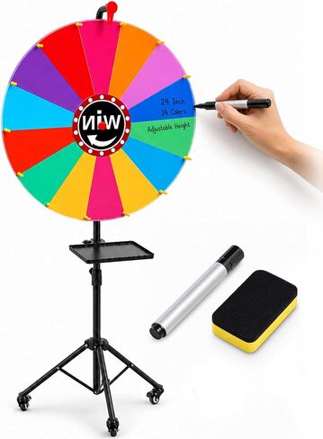 24 Inch Spinning Prize Wheel, Adjustable 35"-66" Height Game Spinner, Storable Wheel of Fortune with 14 Color Segments for Party, Carnival, Trade Show & Classroom in Kuwait