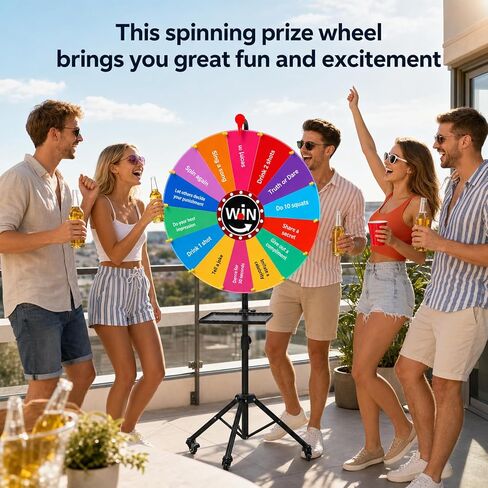 24 Inch Spinning Prize Wheel, Adjustable 35"-66" Height Game Spinner, Storable Wheel of Fortune with 14 Color Segments for Party, Carnival, Trade Show & Classroom in Kuwait