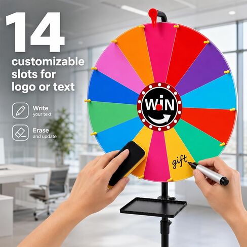 24 Inch Spinning Prize Wheel, Adjustable 35"-66" Height Game Spinner, Storable Wheel of Fortune with 14 Color Segments for Party, Carnival, Trade Show & Classroom in Kuwait