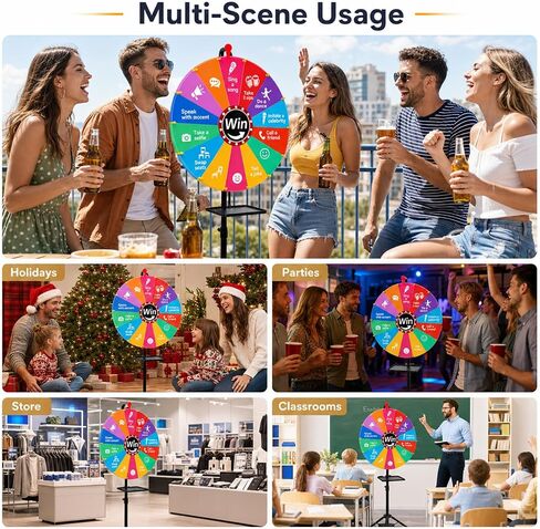 24 Inch Spinning Prize Wheel, Adjustable 35"-66" Height Game Spinner, Storable Wheel of Fortune with 14 Color Segments for Party, Carnival, Trade Show & Classroom in Kuwait