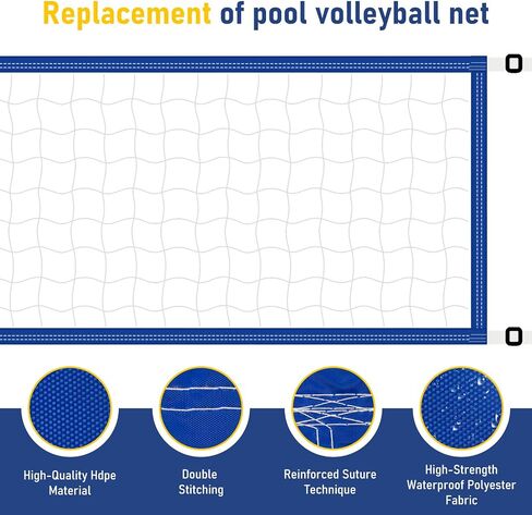 Pool Volleyball Net Replacement, Heavy Duty PE Net with Adjustable Length 15-30 FT, Waterproof Oxford Border for Outdoor In-Ground & Above Ground Pools, Includes Carabiners & Storage Bag in Kuwait