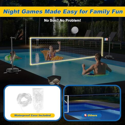 Pool Volleyball Net Set with Battery-Powered LED Lights, No Solar Needed, Inground Pool Game Set with Scoreboard, 2 Balls, Pump & Storage Bag (Height & Width Adjustable) in Kuwait