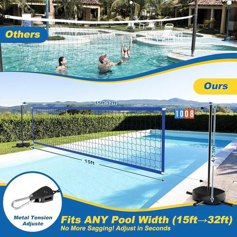 Pool Volleyball Net Set with Battery-Powered LED Lights, No Solar Needed, Inground Pool Game Set with Scoreboard, 2 Balls, Pump & Storage Bag (Height & Width Adjustable) in Kuwait