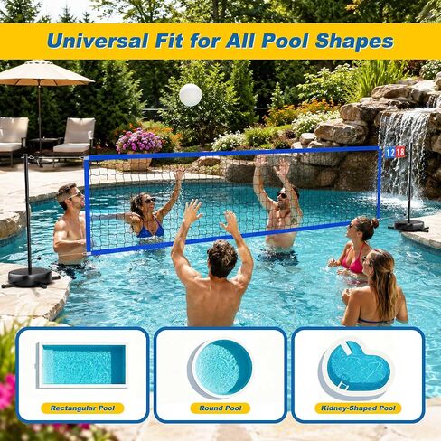 Pool Volleyball Net Set with Battery-Powered LED Lights, No Solar Needed, Inground Pool Game Set with Scoreboard, 2 Balls, Pump & Storage Bag (Height & Width Adjustable) in Kuwait