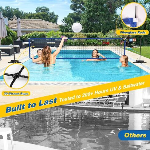Pool Volleyball Net Set with Battery-Powered LED Lights, No Solar Needed, Inground Pool Game Set with Scoreboard, 2 Balls, Pump & Storage Bag (Height & Width Adjustable) in Kuwait