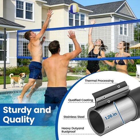 Pool Volleyball Net for Inground Pools, Adjustable 16–22FT Pool Game Net with Stainless Steel Poles, Portable Outdoor Pickleball Net & Tennis Net for Backyard Pool Games in Kuwait