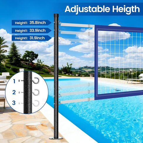 Pool Volleyball Net for Inground Pools, Adjustable 16–22FT Pool Game Net with Stainless Steel Poles, Portable Outdoor Pickleball Net & Tennis Net for Backyard Pool Games in Kuwait
