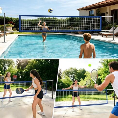 Pool Volleyball Net for Inground Pools, Adjustable 16–22FT Pool Game Net with Stainless Steel Poles, Portable Outdoor Pickleball Net & Tennis Net for Backyard Pool Games in Kuwait