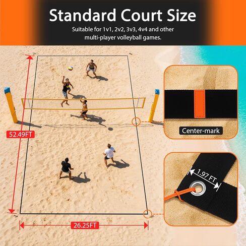 Beach Volleyball Court Boundary Lines - Portable, 2 Inch Official Size (26.3' x 52.6') with 4 Sand Anchors & Storage Bag, Ideal for Outdoor Volleyball, Team Building and Other Group Activities. in Saudi Arabia