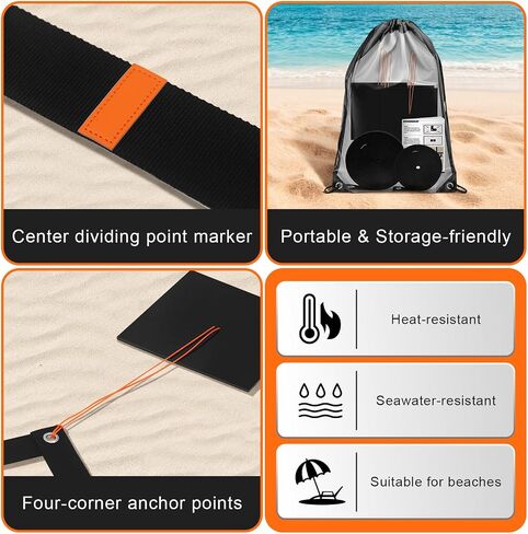 Beach Volleyball Court Boundary Lines - Portable, 2 Inch Official Size (26.3' x 52.6') with 4 Sand Anchors & Storage Bag, Ideal for Outdoor Volleyball, Team Building and Other Group Activities. in Saudi Arabia