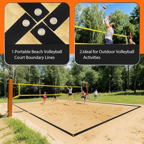 Beach Volleyball Court Boundary Lines - Portable, 2 Inch Official Size (26.3' x 52.6') with 4 Sand Anchors & Storage Bag, Ideal for Outdoor Volleyball, Team Building and Other Group Activities. in Saudi Arabia