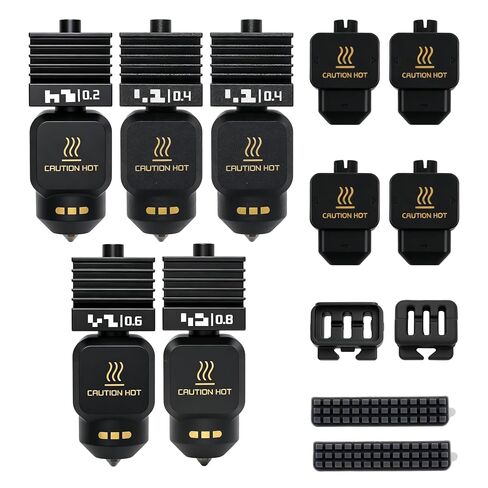 طقم فوهات Hotend مكون من 5 قطع مع طابعة ثلاثية الأبعاد 0.2/0.4/0.4/0.6/0.8 مم Bambu Lab H2D/H2S/H2C Combo/X2D/P2S/A1/A1mini، استبدال فوهة التبديل السريع من الفولاذ الصلب، أجزاء الطارد ذات درجة الحرارة العالية in Kuwait