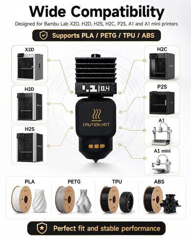 طقم فوهات Hotend مكون من 5 قطع مع طابعة ثلاثية الأبعاد 0.2/0.4/0.4/0.6/0.8 مم Bambu Lab H2D/H2S/H2C Combo/X2D/P2S/A1/A1mini، استبدال فوهة التبديل السريع من الفولاذ الصلب، أجزاء الطارد ذات درجة الحرارة العالية in Kuwait