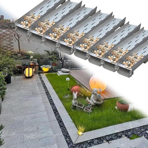 Stainless Steel Trench Drainage Kits with Metal Grate - U Shaped Water Trough for Garden, Cobblestone Recessed Yard Ditch Grate (8 Pack, 39.4x5.9x7.9 in) in Kuwait