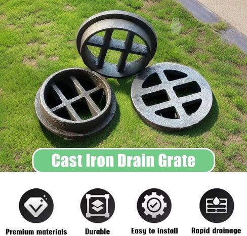 Round Cast Iron Drain Cover 250mm (9.8in) - Anti-Blocking Grate for Sewer, Garden, Rooftop Drainage Solutions, Durable Floor Fitting for Efficient Water Flow in Kuwait