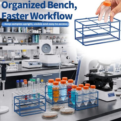 Tellegloww Centrifuge Bottle Rack, Holds 6 x 250ml Bottles, Epoxy-Coated Steel Wire Lab Bottle Rack, Autoclavable, Chemical Resistant, Tube Organizer for Laboratory Use, Blue in Kuwait