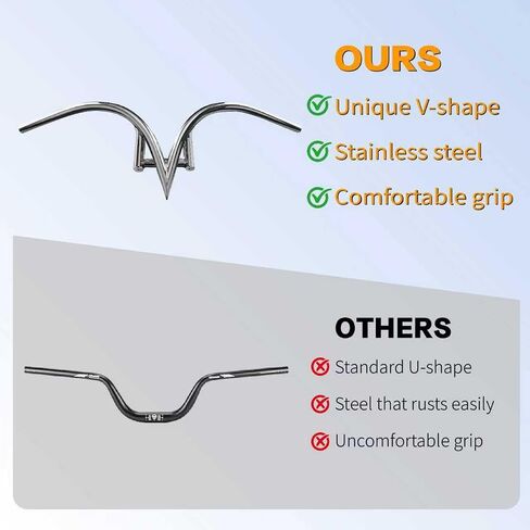 Tracer V-Type Steel Handlebar HB-TB-VS800220 Universal Fit 750 * 650 * 22.2 * 1.4T - كروم in Kuwait