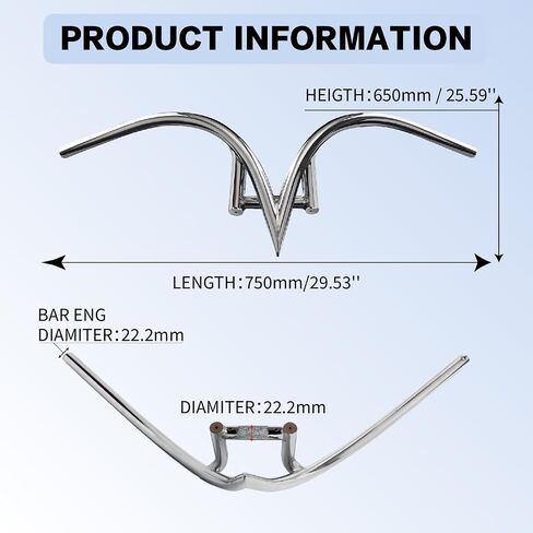 Tracer V-Type Steel Handlebar HB-TB-VS800220 Universal Fit 750 * 650 * 22.2 * 1.4T - كروم in Kuwait