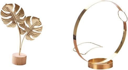 Leaf Sculpture Bottle Holder Metal Leaf Statue Iron Stand Rack Artistic Wood Base Suitable for Cabinet Hotel Cafe Gift in Kuwait