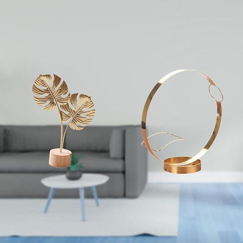 Leaf Sculpture Bottle Holder Metal Leaf Statue Iron Stand Rack Artistic Wood Base Suitable for Cabinet Hotel Cafe Gift in Kuwait