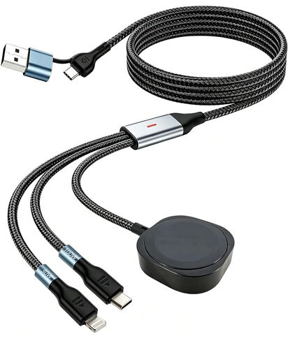 كابل شحن USB C بقوة 100 واط لشاحن ساعة Apple بطول 10 أقدام، سلك شحن سريع متعدد 4 في 2 مع شاحن Lightning/Type C/Micro/iWatch لهاتف iPhone 16 وiPad وساعة Apple والأجهزة اللوحية (أسود) in Kuwait