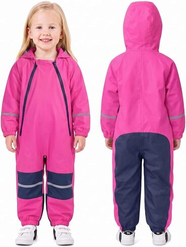 JiAmy Kids Waterproof Rain Suit Coverall, Hooded One-Piece Puddle Suit for Outdoor Play & Muddy Days, Ages 1-12 in Kuwait