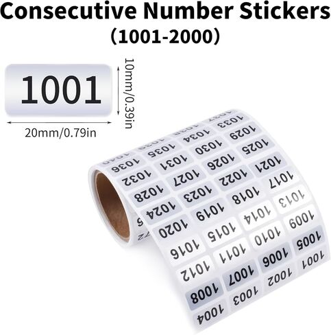 1001-2000 Consecutive Number Inventory Stickers Self Adhesive Waterproof Labels Office Warehouse Numbering Classification Black Printing on Silver Sticker 0.79 x 0.38 Inch in Kuwait