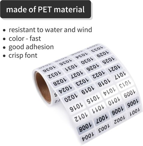 1001-2000 Consecutive Number Inventory Stickers Self Adhesive Waterproof Labels Office Warehouse Numbering Classification Black Printing on Silver Sticker 0.79 x 0.38 Inch in Kuwait