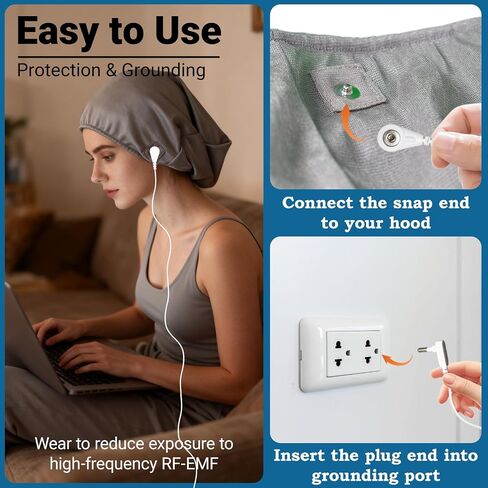 Radiation Shielding Hat Head Cover, EMF Shielding Grounding Scarf with 1 Grounding Adapter,2 Cords in Kuwait