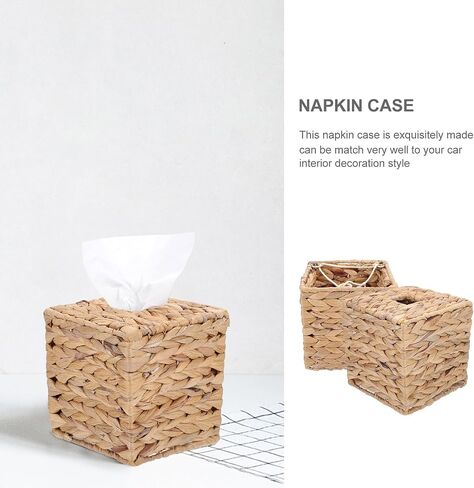 BESTYASH Portable Straw Tissue Box Holder for Car and Restaurant Use, Rectangular Refillable Napkin Storage Case with Simple Design, Practical Woven Paper Towel Dispenser in Kuwait