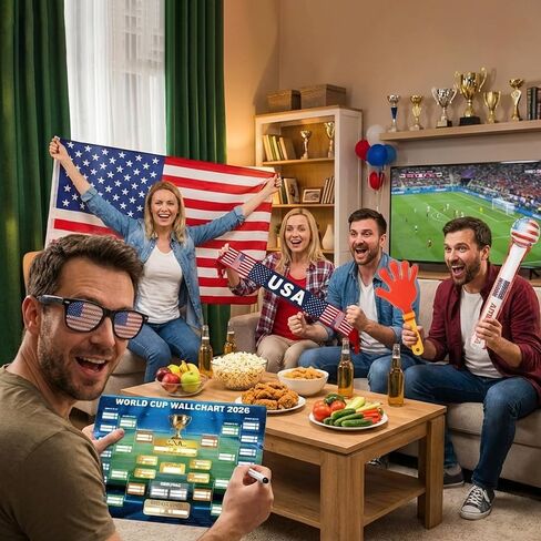 World Cup 2026 Merchandise, 12 PCS World Cup 2026 Soccer Fan Support Kit Includes Flag, Scarf, Glasses, Cheering Sticks, Face Paint, Clapper & Schedule Poster, World Cup Merch for Match Day & Parties in Kuwait