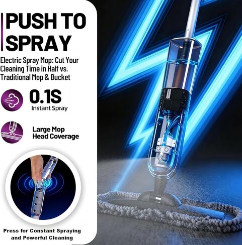 Electric Spray Mop Floor Cleaner with 2 Mopping Pads 720ml Bottle & Scraper 360° Swivel Head Lightweight Cordless Wet Dry Cleaner for Hardwood Floor Cleaning Laminate Tile Wood Vinyl & All Hard Floors in Saudi Arabia