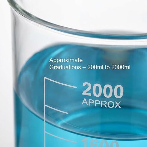 QWORK Borosilicate Glass 2000ml Beaker – Double Scale Measuring Cup for Lab, Classroom & Experiment Use in Kuwait