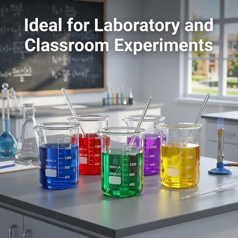 QWORK Borosilicate Glass 2000ml Beaker – Double Scale Measuring Cup for Lab, Classroom & Experiment Use in Kuwait