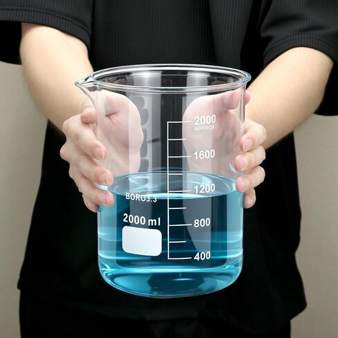 QWORK Borosilicate Glass 2000ml Beaker – Double Scale Measuring Cup for Lab, Classroom & Experiment Use in Kuwait