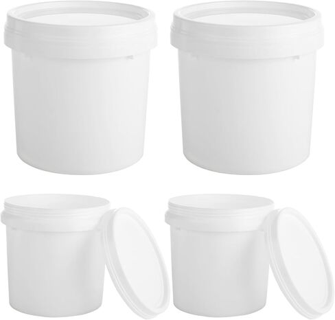 4 Pack White Plastic Pail Plastic Bucket with Lid, 1L Industrial Paint Pail Container Bucket Empty Paint Can Pigment Buckets for Art Crafts Projects Garage Organization (1 Quart) in Kuwait