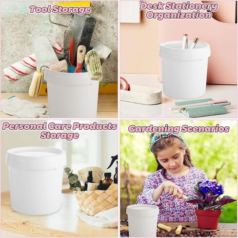 4 Pack White Plastic Pail Plastic Bucket with Lid, 1L Industrial Paint Pail Container Bucket Empty Paint Can Pigment Buckets for Art Crafts Projects Garage Organization (1 Quart) in Kuwait