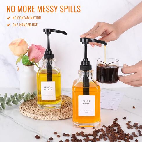 موزع شراب القهوة 16oz مع مضخات 4 عبوات (480 مل)، موزعات شراب مانعة للتسرب لبار القهوة والمطبخ والاستخدام التجاري مع الملصقات in Kuwait