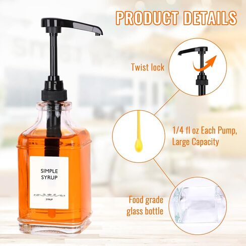 موزع شراب القهوة 16oz مع مضخات 4 عبوات (480 مل)، موزعات شراب مانعة للتسرب لبار القهوة والمطبخ والاستخدام التجاري مع الملصقات in Kuwait