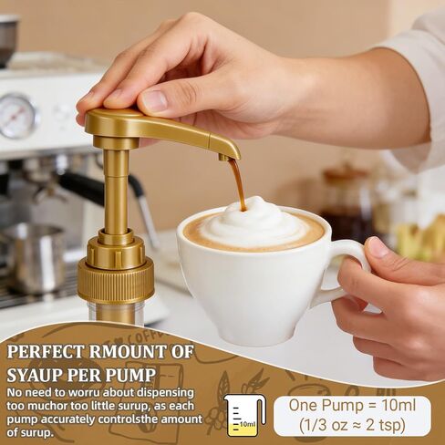 Coffee Syrup Pumps, 4 Pack 750ml(25.4oz) Syrup Pump No Spill Syrup Pump Dispenser with Tip Cover for Coffee Teas Vanilla Smoothies (Gold syrup pump + tip cover) in Saudi Arabia