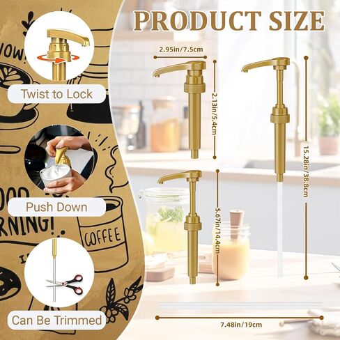 Coffee Syrup Pumps, 4 Pack 750ml(25.4oz) Syrup Pump No Spill Syrup Pump Dispenser with Tip Cover for Coffee Teas Vanilla Smoothies (Gold syrup pump + tip cover) in Saudi Arabia