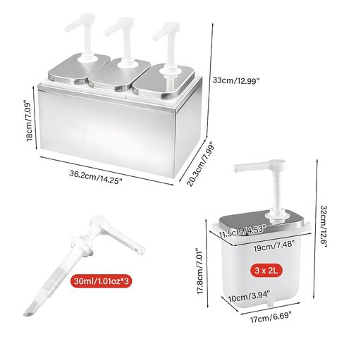 Sauce Dispenser Pump, 6L Stainless Steel Condiment Pump Dispenser, Condiment Pump Station with 3 Jars, Large Three Head Ketchup Dispenser in Kuwait