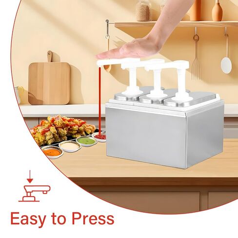 Sauce Dispenser Pump, 6L Stainless Steel Condiment Pump Dispenser, Condiment Pump Station with 3 Jars, Large Three Head Ketchup Dispenser in Kuwait