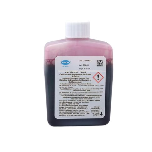 Hach Calcium/Magnesium Indicator Solution, Calmagite Colorimetric Method, Hach Method 8030, 100 Ml Marked Dropping Bottle, Determines Calcium & Magnesium Hardness in Water, 2241832 in Kuwait