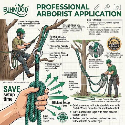 حبل حبال حلقة تزوير 40203 متوافق مع أنظمة Feiyagoo Arborist، حبل تزوير شجرة مقاس 3/4 بوصة × 6 بوصات مع حلقة ألومنيوم رقم 3، حبال عين ميتة قابلة للتعديل بـ 7 جيوب، 14600 رطل MBS لأعمال الأشجار in Kuwait