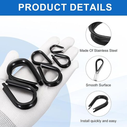PATIKIL 1/8" (3mm) Wire Rope Thimble, 20 Pack 304 Stainless Steel M3 Cable Thimbles Rigging for Lifting Hanging Securing, Black in Saudi Arabia