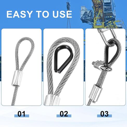 PATIKIL 1/8" (3mm) Wire Rope Thimble, 20 Pack 304 Stainless Steel M3 Cable Thimbles Rigging for Lifting Hanging Securing, Black in Saudi Arabia