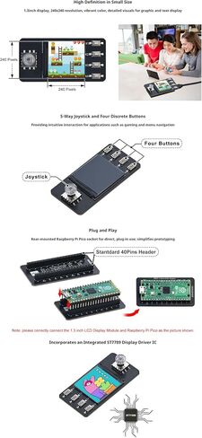 1.3 Inch LCD Display with ST7789 Controller, 240x240 Resolution, SPI Interface, 5-Way Joystick & 4 Buttons | Compatible with Raspberry Pi Pico/Arduino | Demo Code Included in Kuwait