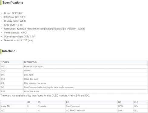 وحدة عرض OLED 1.5 بوصة 128x128 16 مقياس رمادي واجهة SPI/I2C SSD1327 سائق Raspberry Pi/Jetson Nano/STM32 أمثلة مقدمة in Kuwait
